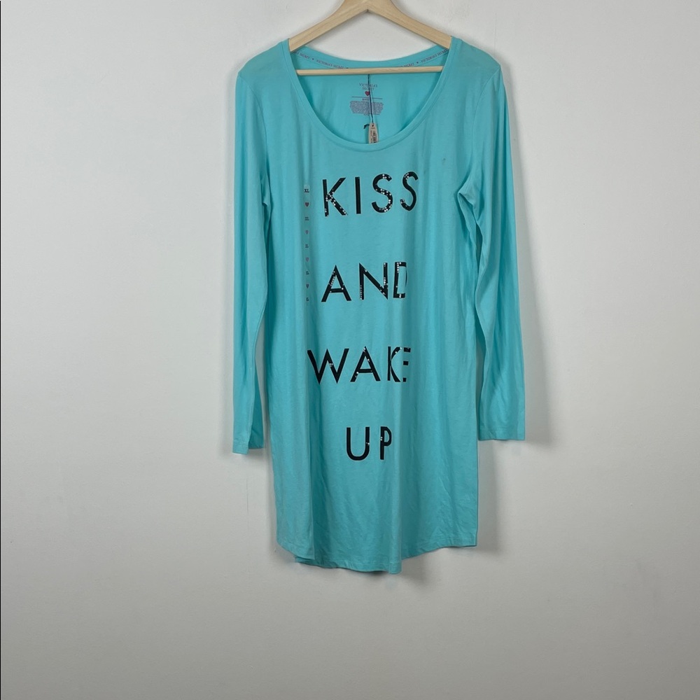 Victoria's Secret Sequin Kiss And Wake Up Long Sleeve Pullover Nighgown Shirt XL